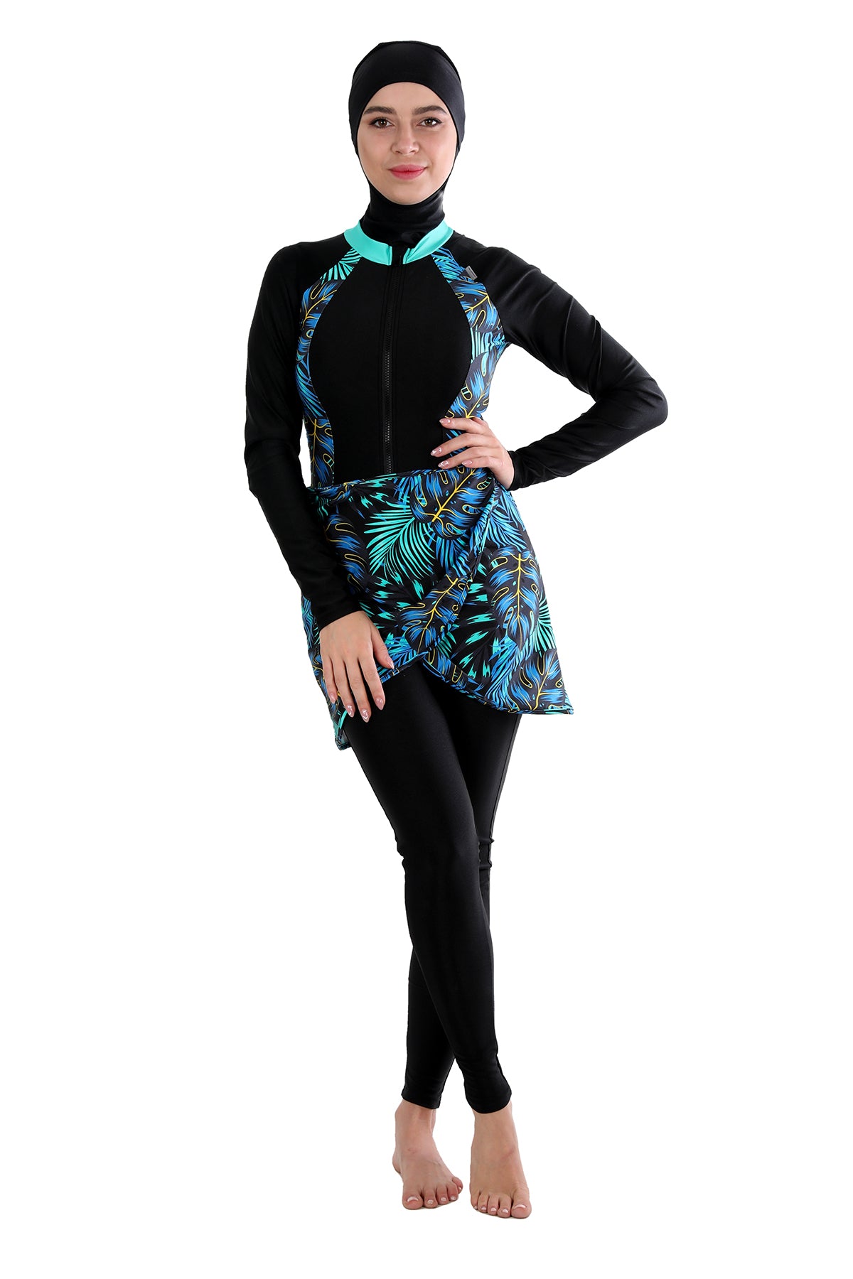 Golden Leaves Jumpsuit Swimsuit with a Skirt