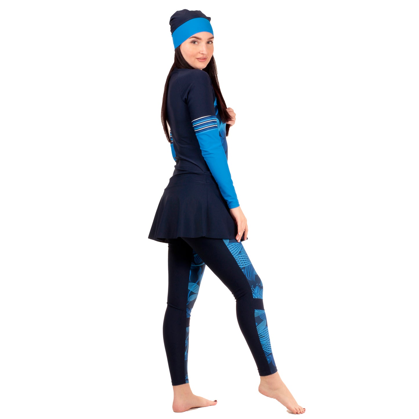 Blue Flora Sporty Fit Full Cover Swimsuit