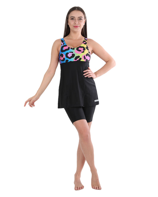 Colorful Cheetah Skirtini Swim Dress