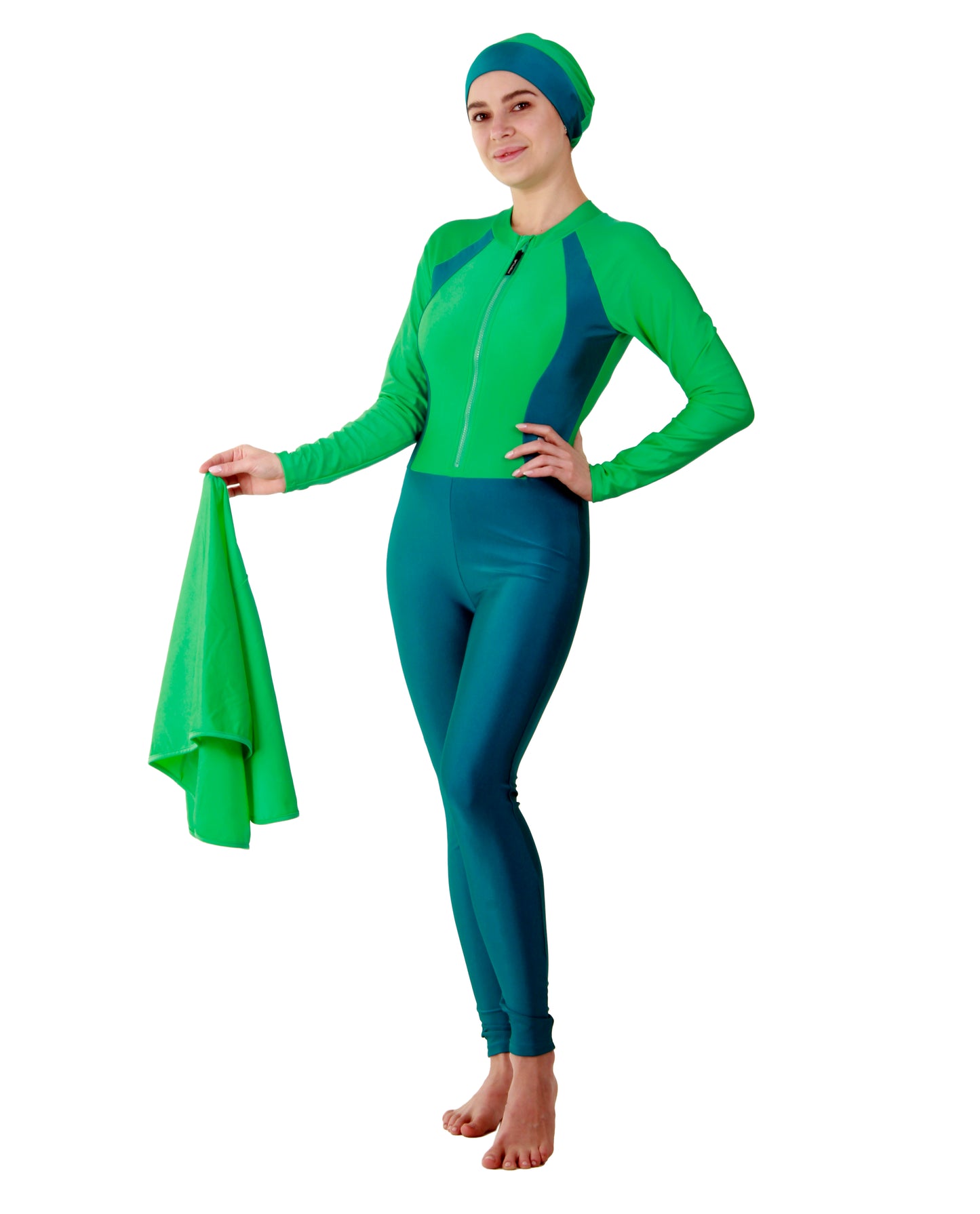 Green Jumpsuit Swimsuit with a Skirt