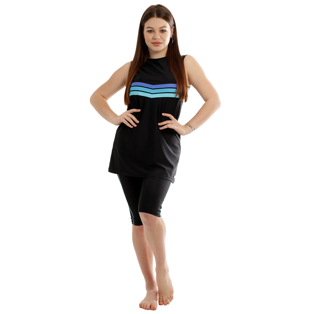Veilkini Active Chevron Sleeveless Swim Dress With Capri