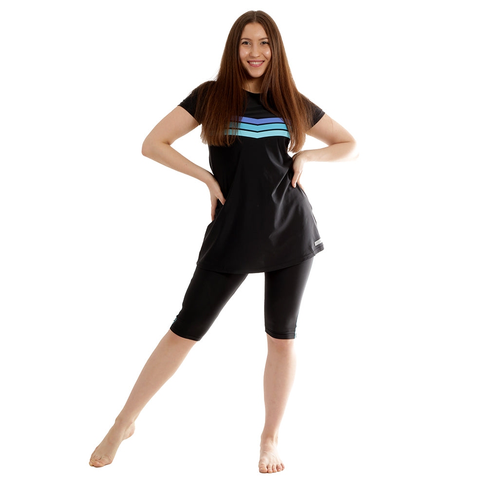 Veilkini Active Chevron Short Sleeve Swim Dress With Capri