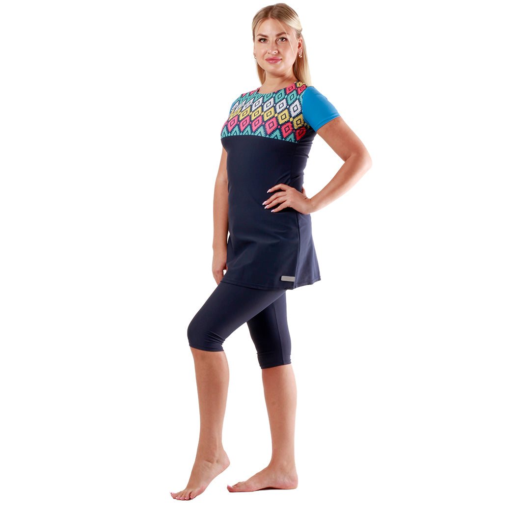 Veilkini Short Sleeve Swim Dress With swim Capri