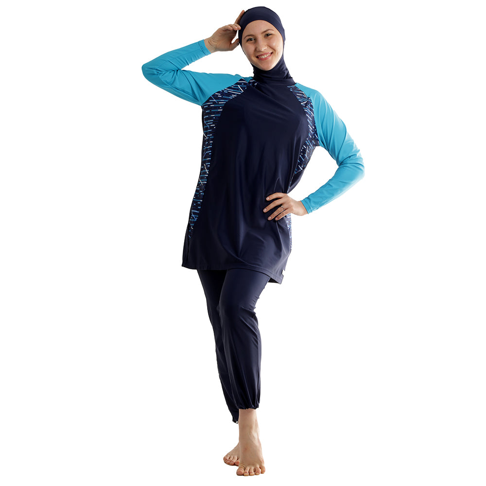 Full Cover Modesty Swim suit Aqua Stripes
