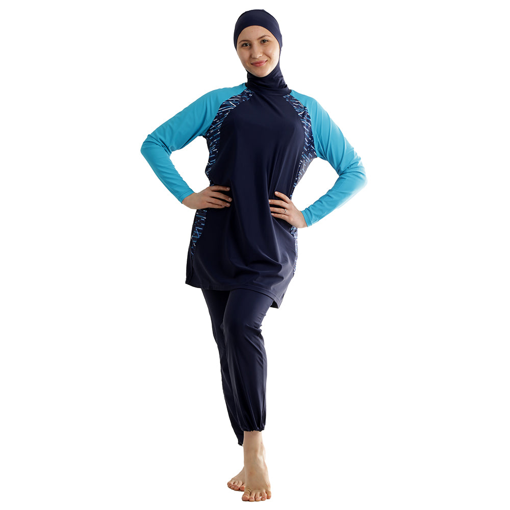 Full Cover Modesty Swim suit Aqua Stripes